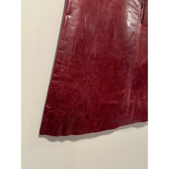 Banana Republic Burgundy Leather Skirt Knee Length Lined w Tie Belt Size 4 JL - Picture 3 of 11